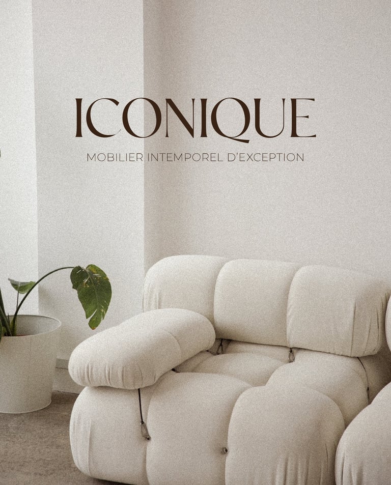 Logo horizontal avec baseline pour Iconique, boutique d'ameublement de luxe à La Baule