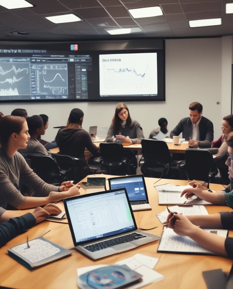 A cheerful instructor explaining concepts in front of a whiteboard.