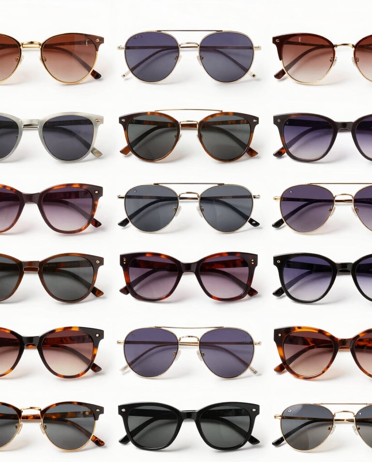 Close-up of colorful hair accessories and stylish sunglasses on a bright background.