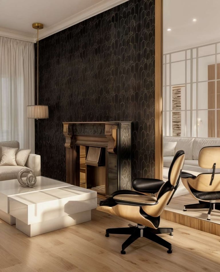 living moderno con chimenea