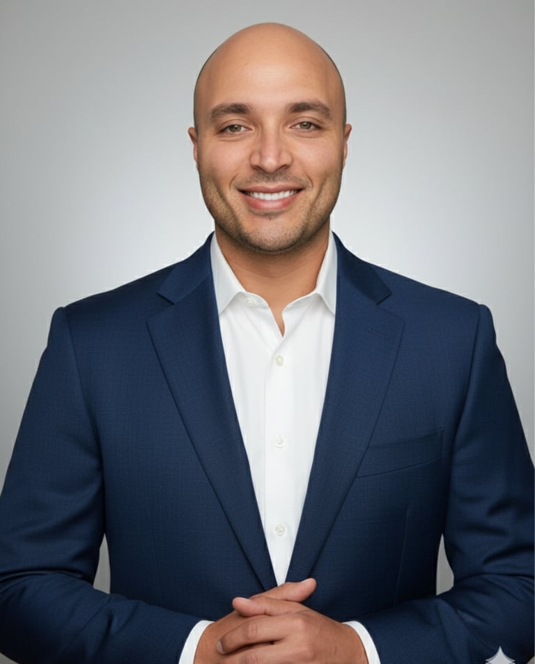 professional bald man with suite provide management consultation  