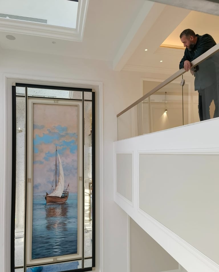 Maamar Looking at his artwork inside The Minister of power's Palace