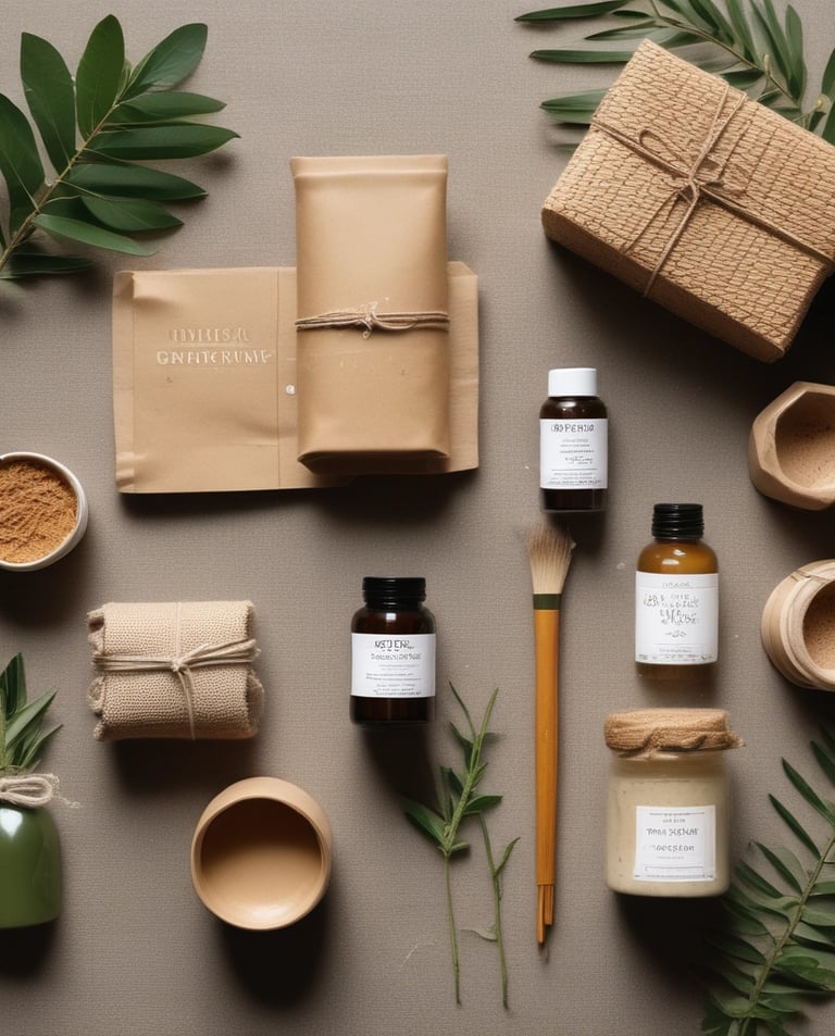 A collection of self-care products in a serene setting.