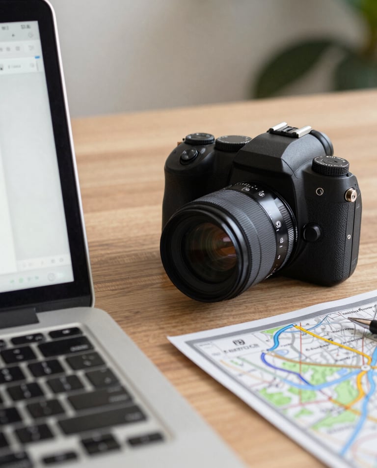 A warm photo of a smiling senior woman with a backpack, standing on a scenic mountain trail during golden hour.