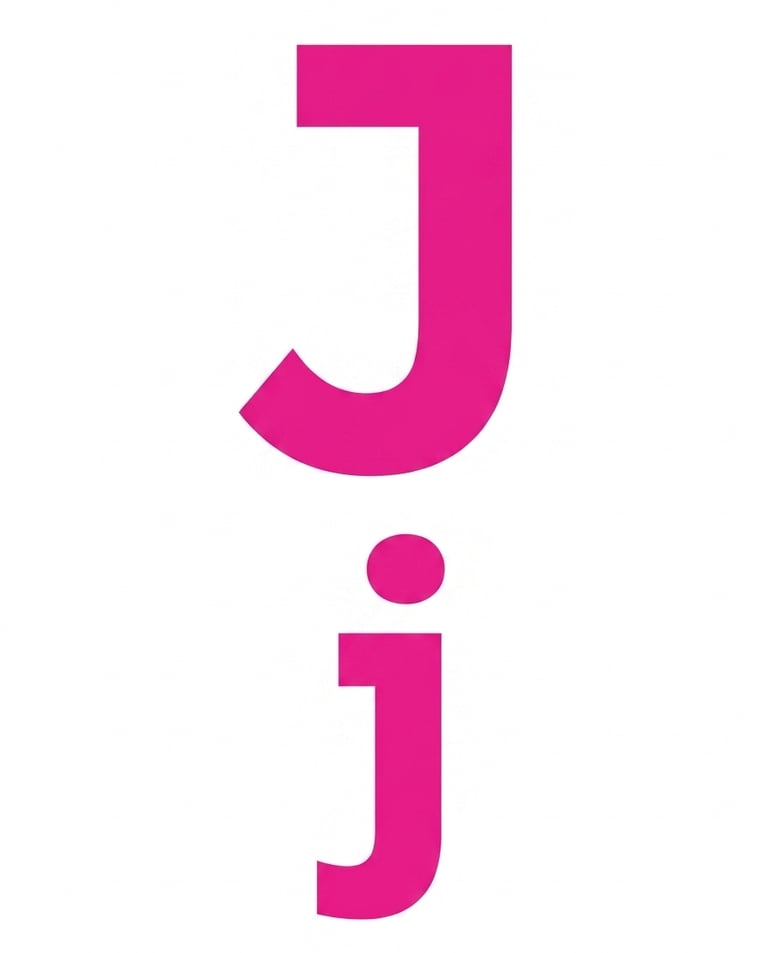 Bold pink uppercase and lowercase letter J graphic isolated on a white background.