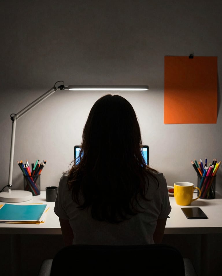 Artist painting a vibrant abstract canvas in a cozy studio filled with natural light.