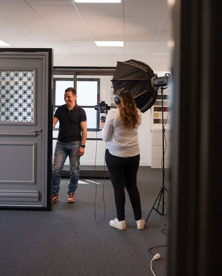 Tournage sur site de film corporate à vitré, avec vidéaste professionnelle
