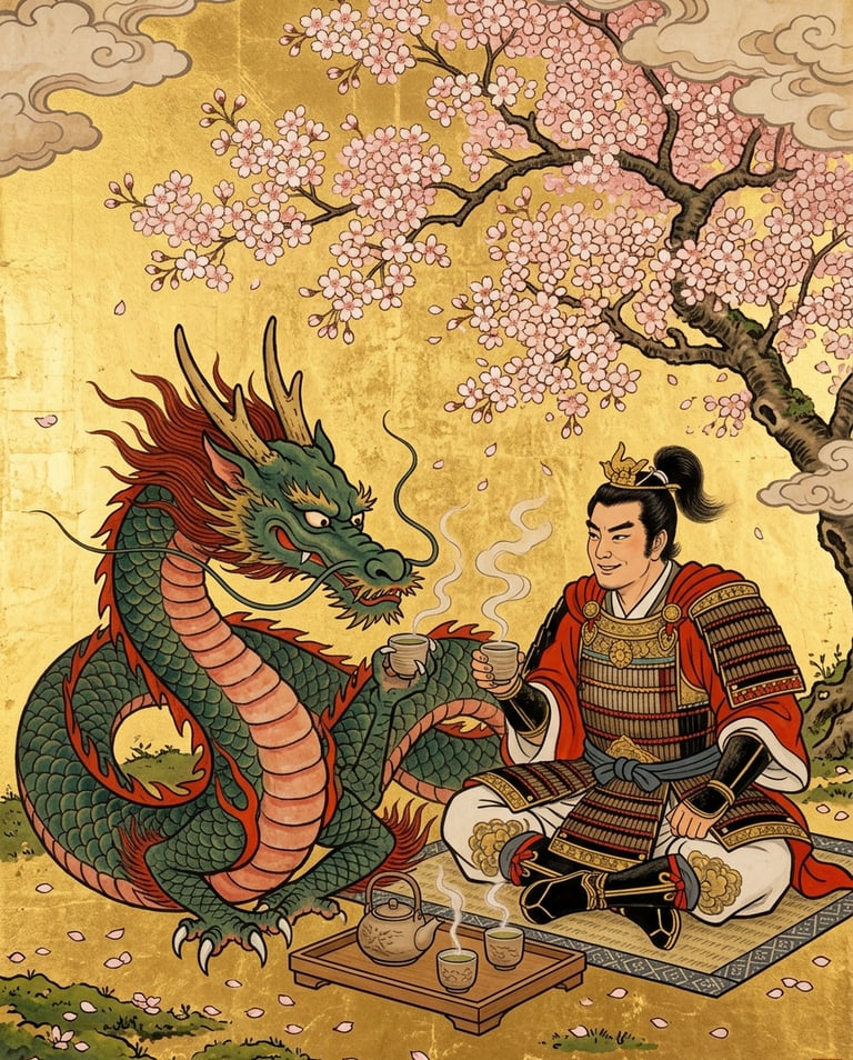 Samurai Michael enjoying peace and tea with the Dragon