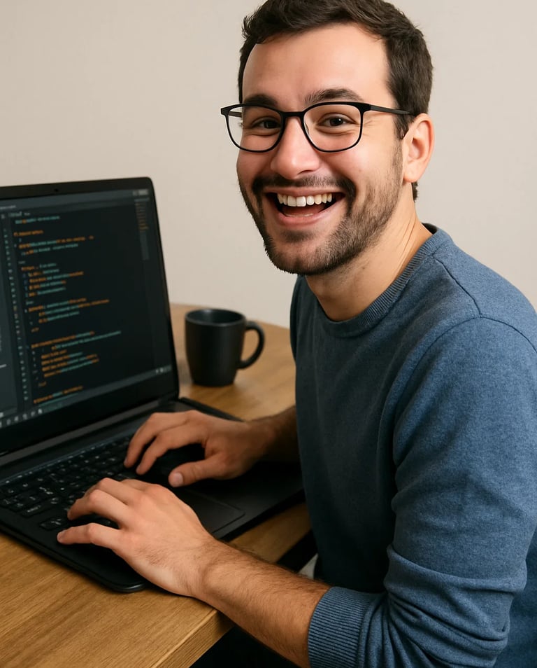 a man sitting at a desk with a laptop computer