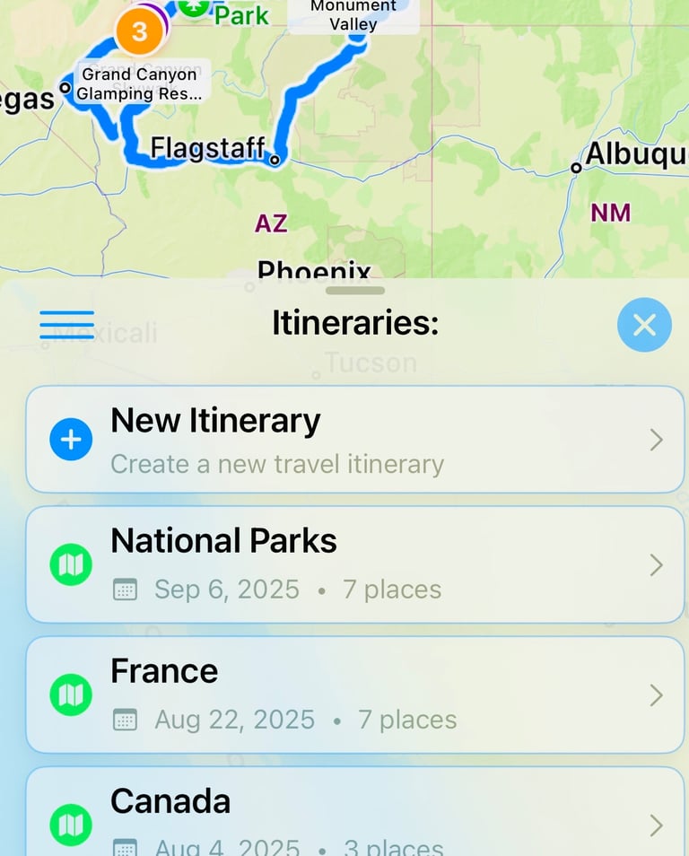 iPhone Maps Itinerary