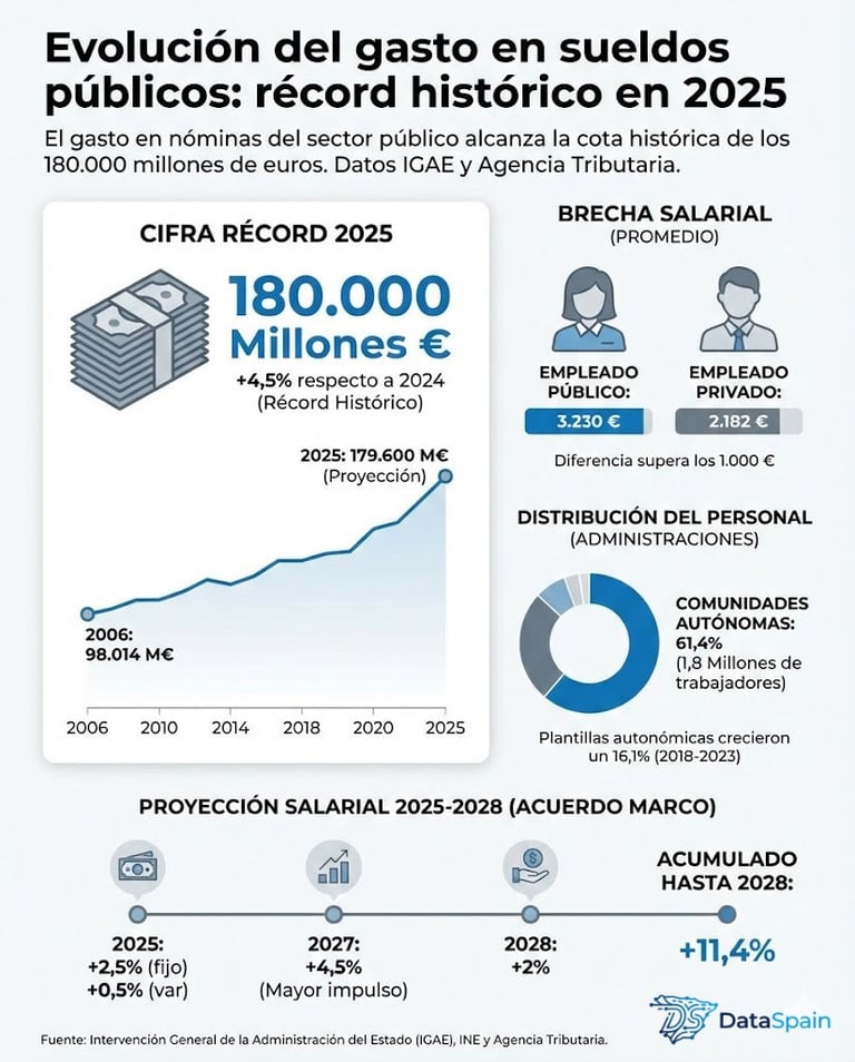 Infografía del gasto público en nóminas de funcionarios en España