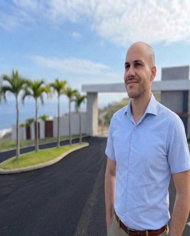 El economista y experto inmobiliario Ricardo Santos frente al ingreso del proyecto Vista al Mar