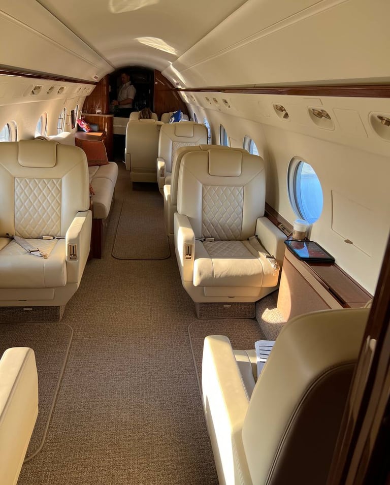 a large airplane with a lot of seats and a view of the inside