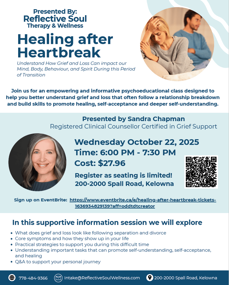 Flyer advertising a supportive group session about how to heal when facing divorce and separation.  