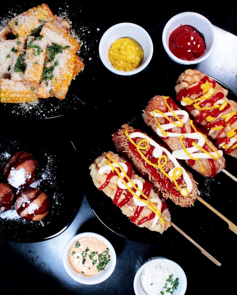 a table with a variety of food items