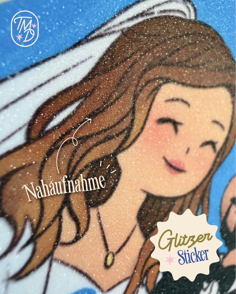 Nahaufname der Glitzerfolierung unserer Sticker