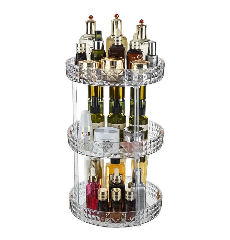 3 tier clear PET diamond pattern lazy susan for cosmetics wholesale