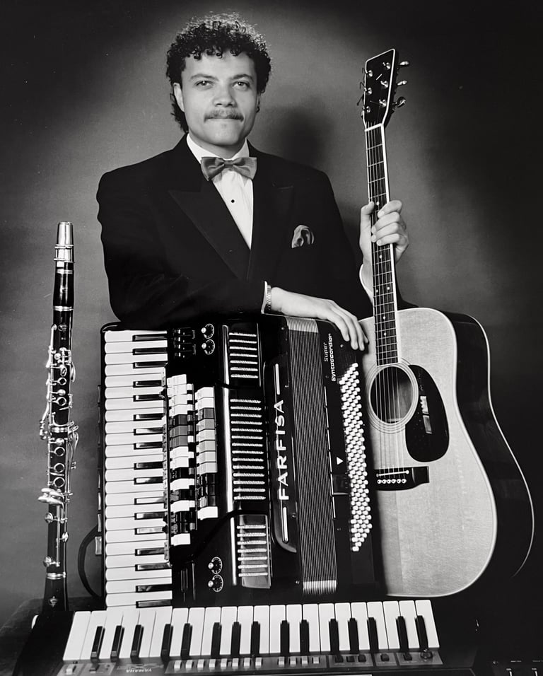 Jon Yon with a few of the instruments that he played professionally