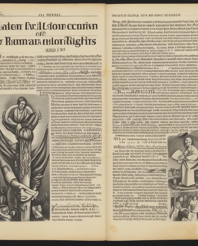 Close-up of an open book with highlighted passages on international law.