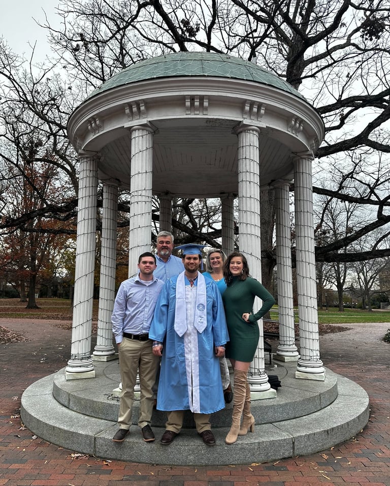 Adrien surrounded by family at the Old Well.