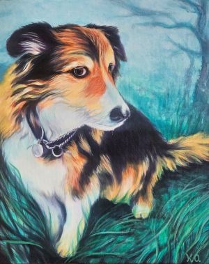 art, acrylic painting, dog portrait