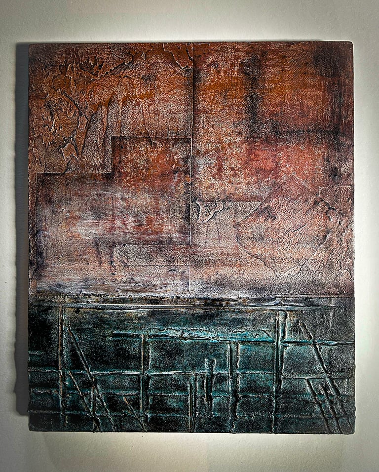 Urban art. Mixed media artwork. Mixed media painting. Laurence Moracchini collage Ditchling