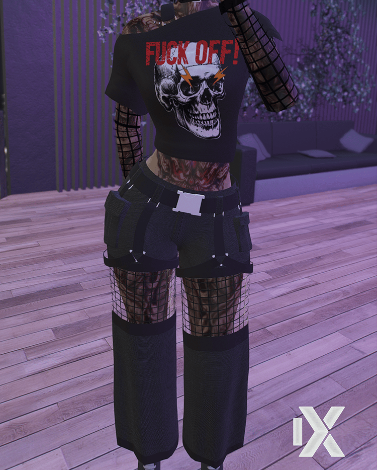 a woman in a black shirt and black pants