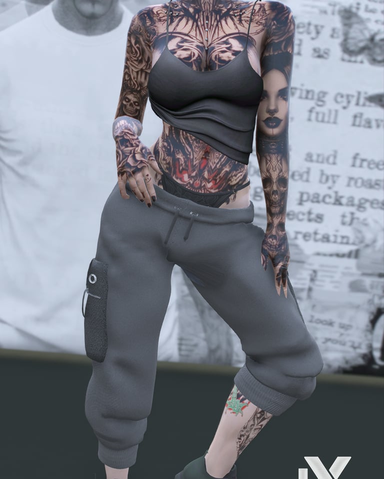 One-leg long black shorts with visible underwear
