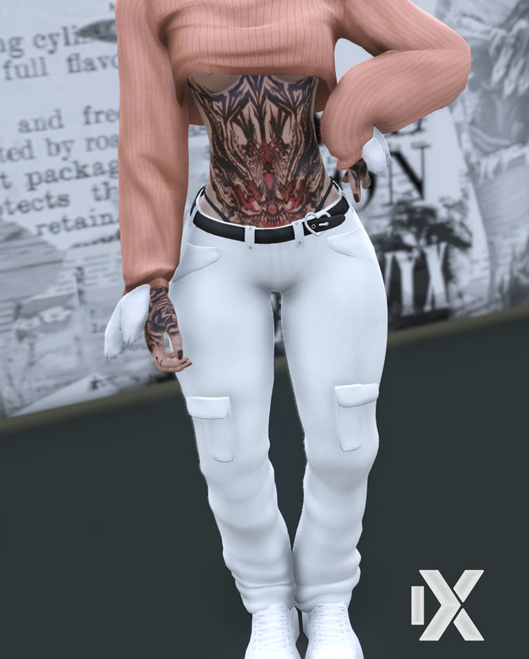 Elegant white trousers with black belt