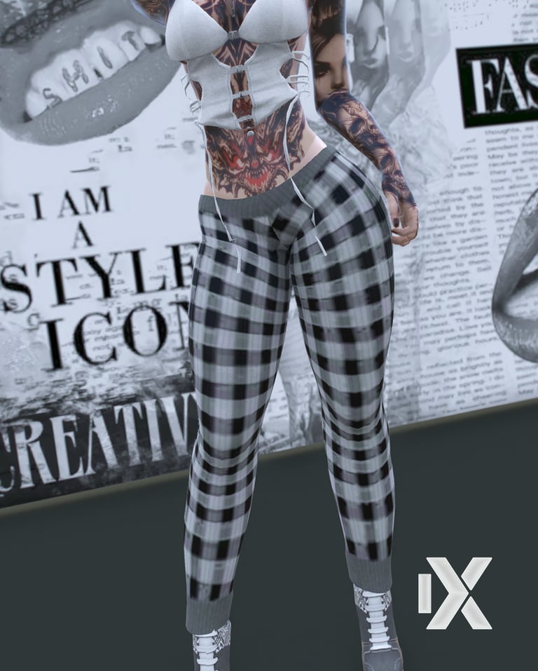 Black and grey plaid long trousers