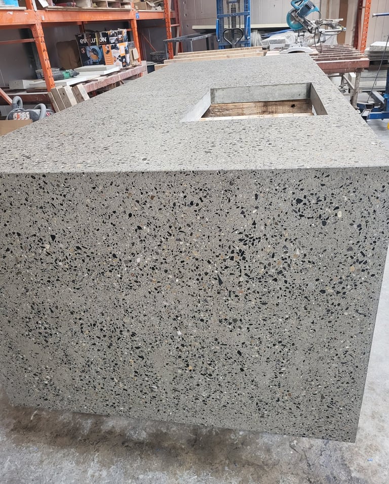 Grind concrete countertop prepaired for polish