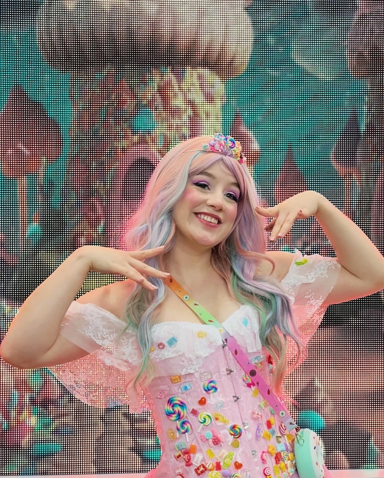 a woman with a candy dress