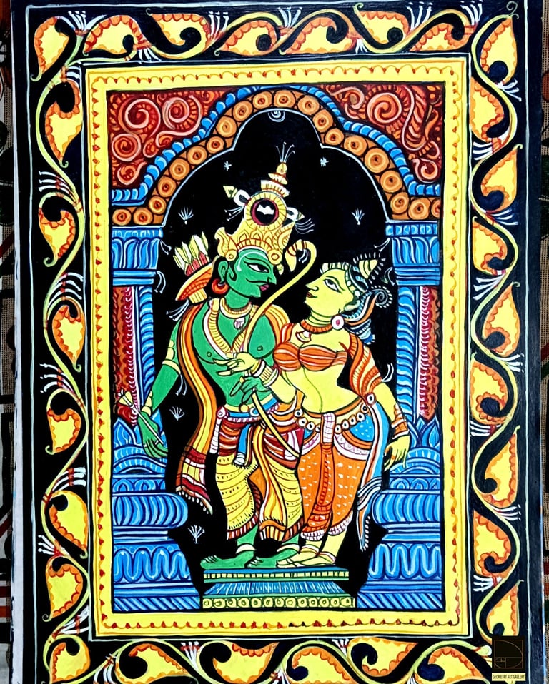 pattachitra art of ramayana in which lord rama standing with his consort sita