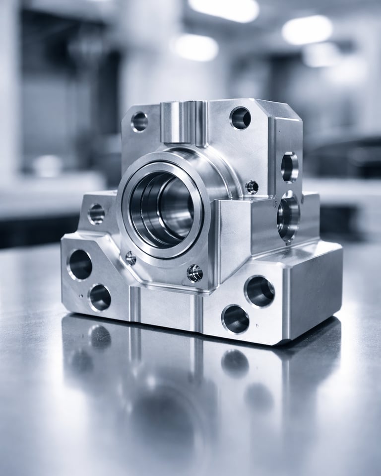Hochpräzises CNC-gefertigtes Metallbauteil als Beispiel für Qualität und Präzision derindustriellen