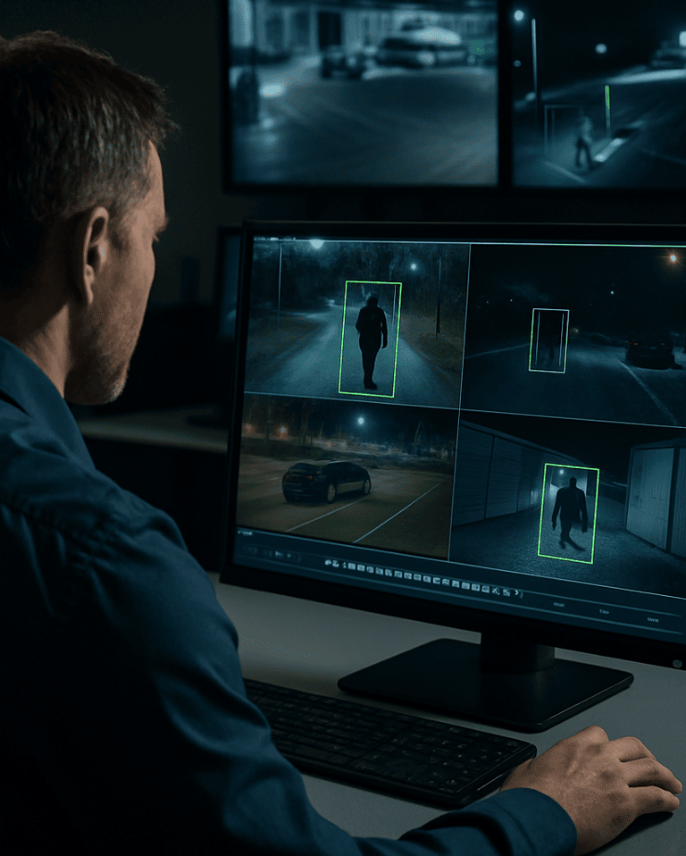 Intelligent video analytics spotting an intruder