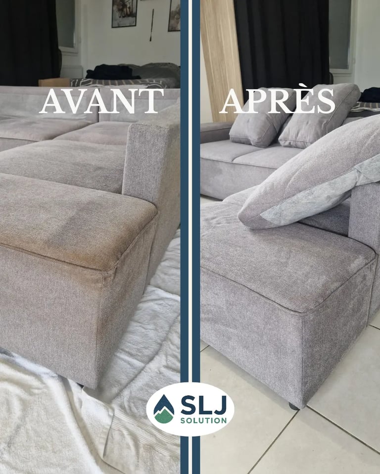 Avant après nettoyage de canapé quartier Gare Grenoble