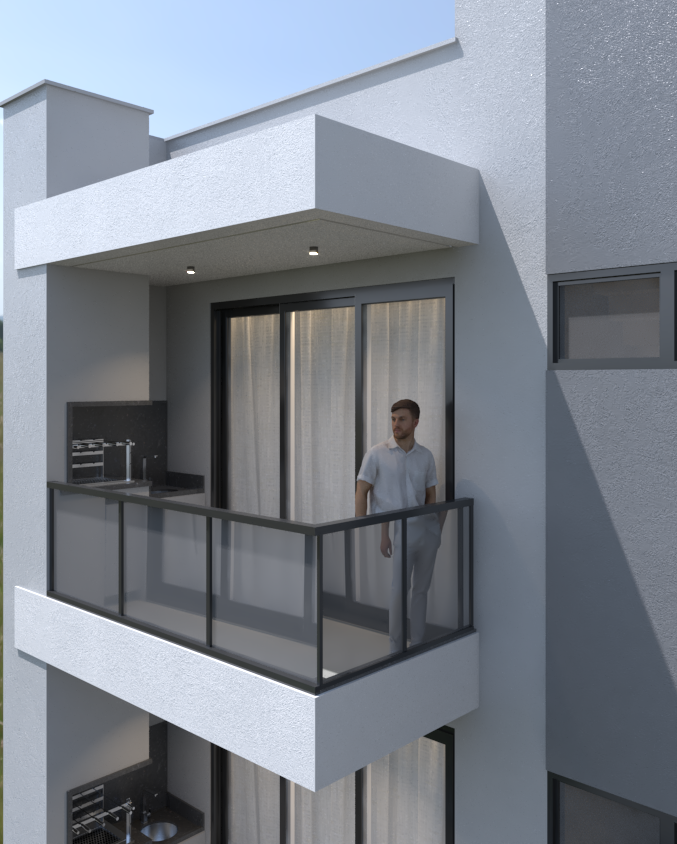 a man standing on a balcony with a balcony