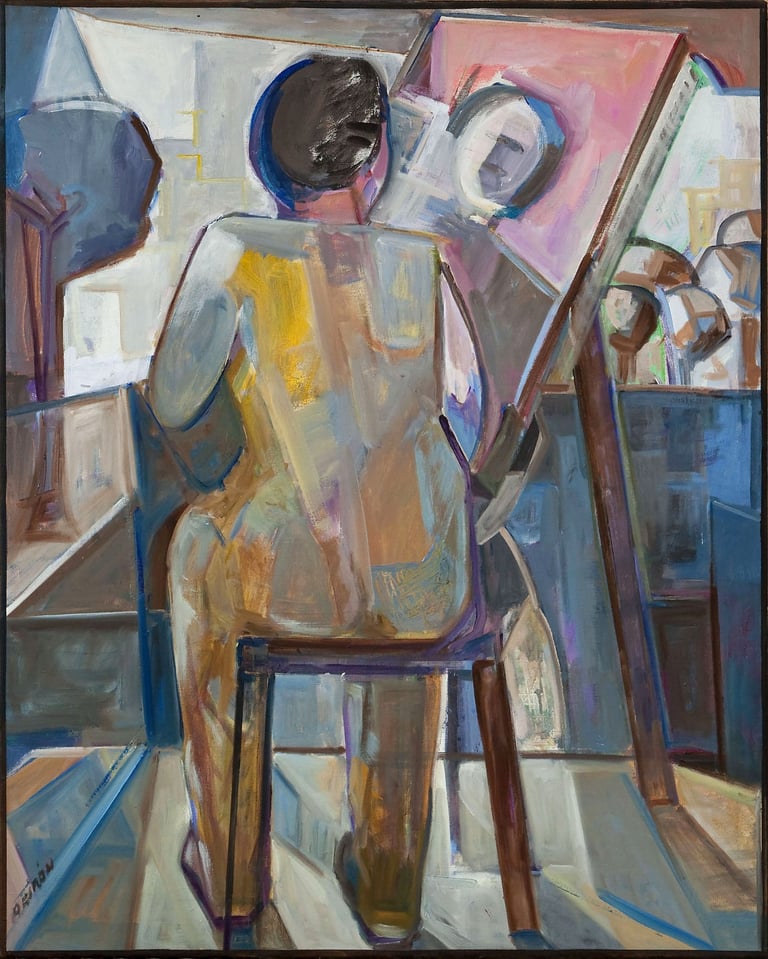 Pintando, óleo sobre lienzo del artista pintor Argi Girón. Painting, oil on canvas, artist, painter