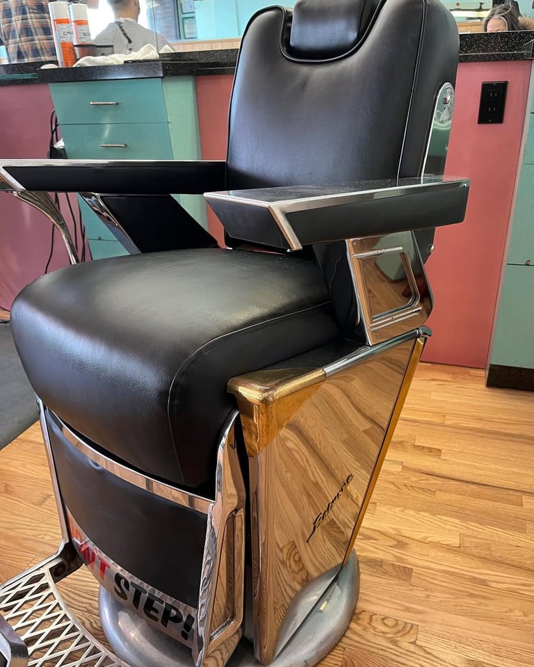 reupholstered vintage Takara Belmont barber chair - toronto upholstery
