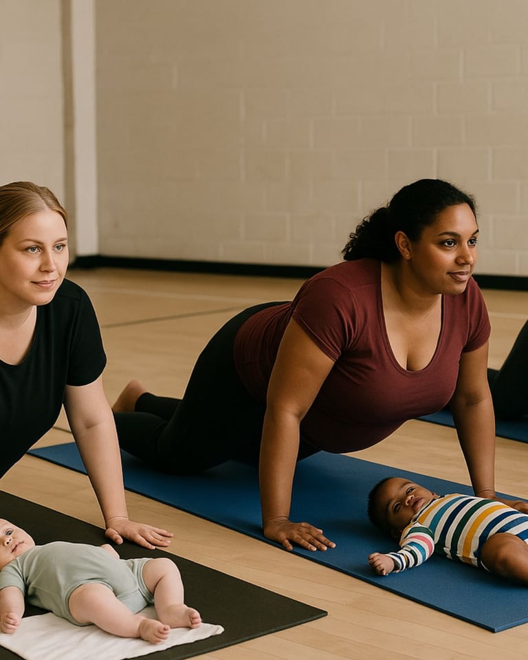 two mums stretching