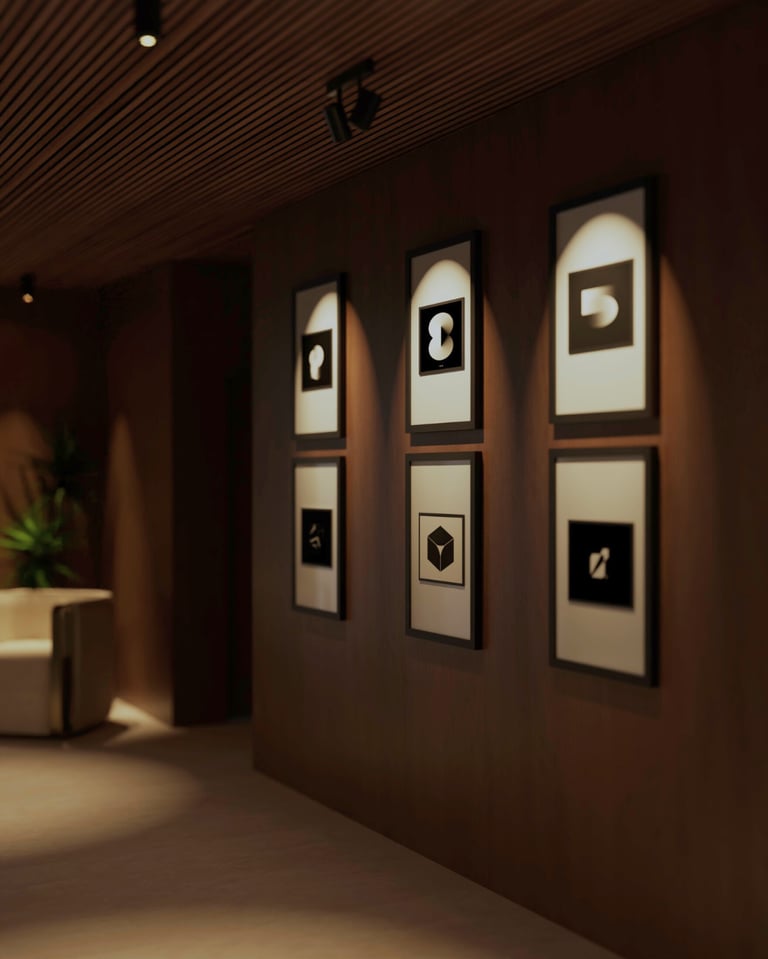 Luxury villa hallway gallery wall design Dubai