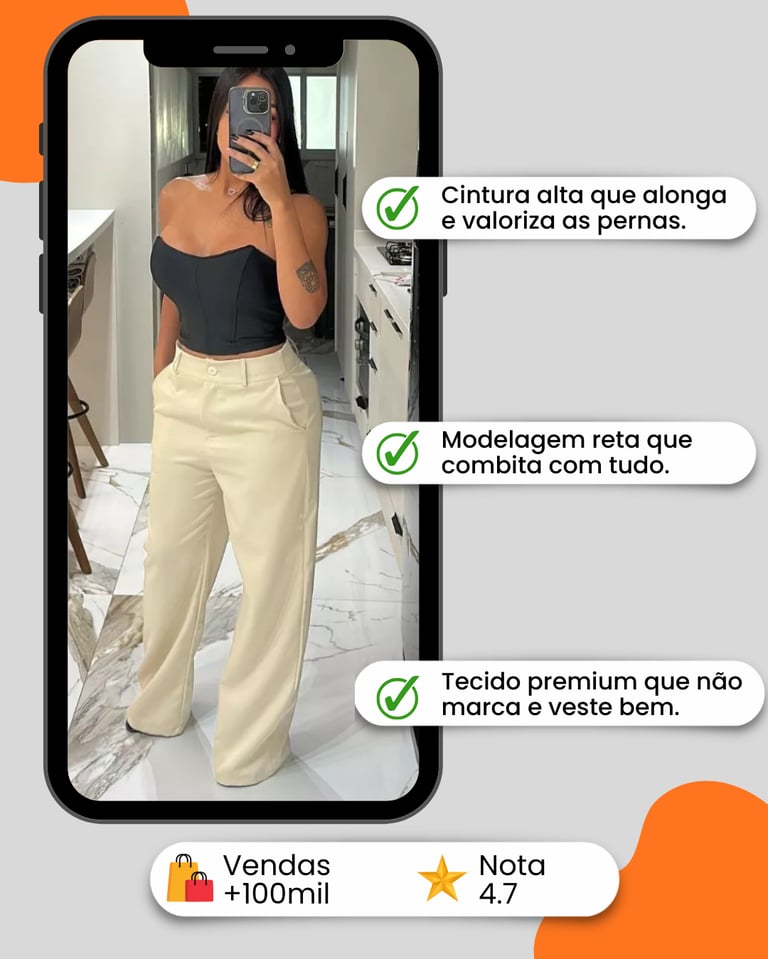 Calça Pantalona Alfaiataria Premium Com Bolso PROMOÇÃO