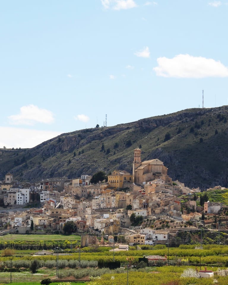 Cehegín with the hill known as Peña Rubia in the background. Photo by Juanjocehegin1998.