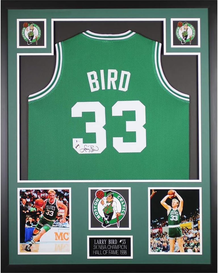 Larry Bird Autographed and Framed Green Boston Jersey - Beautifully Matted and Framed - Hand Signed 
