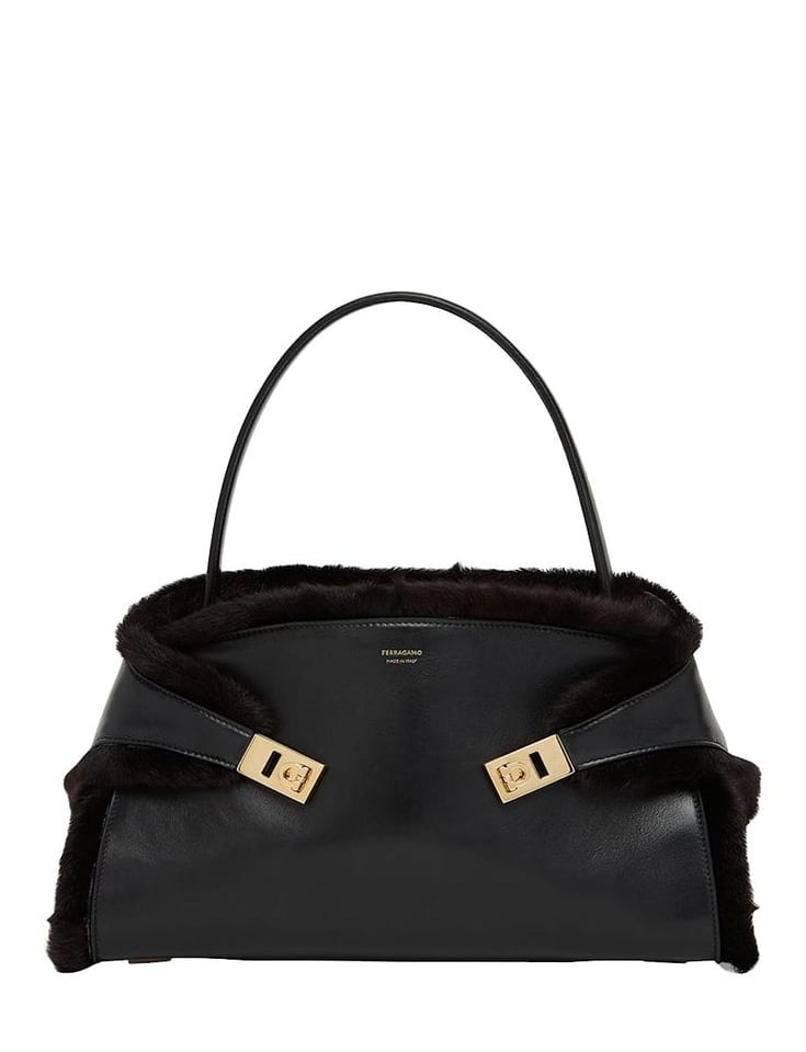 Hug Genuine Shearling Trim Leather Satchel