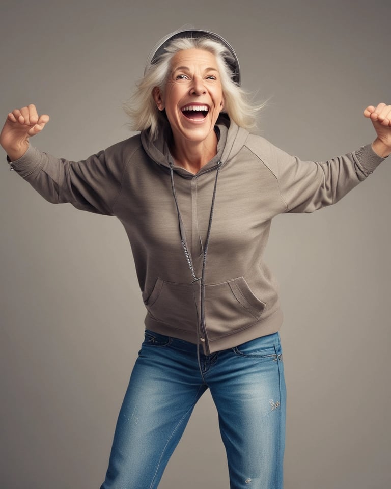 a woman with red hair and earrings on her face