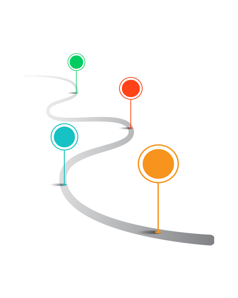 Curving roadmap infographic with destination pins representing video localisation project milestones