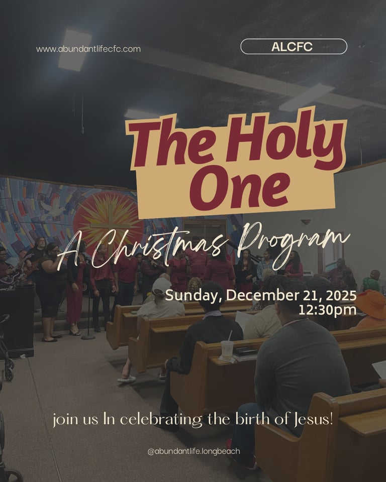 a group of people sitting in a church with a banner that says the holy one
