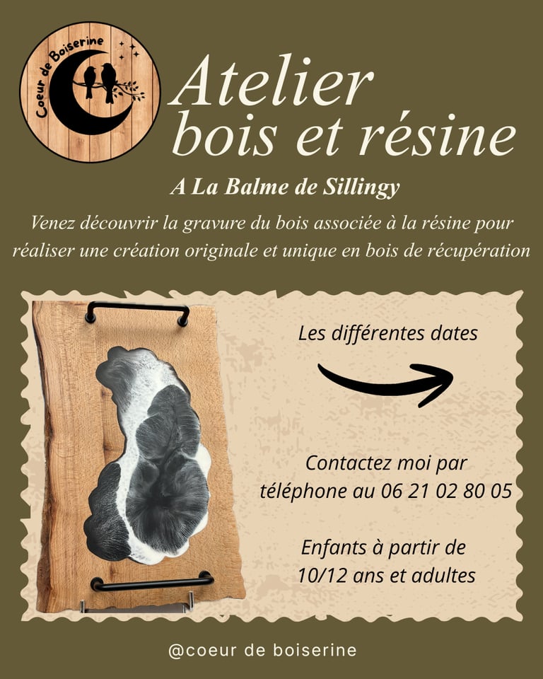 Atelier créatif bois et résine chez coeur de boiserine à la balme de sillingy