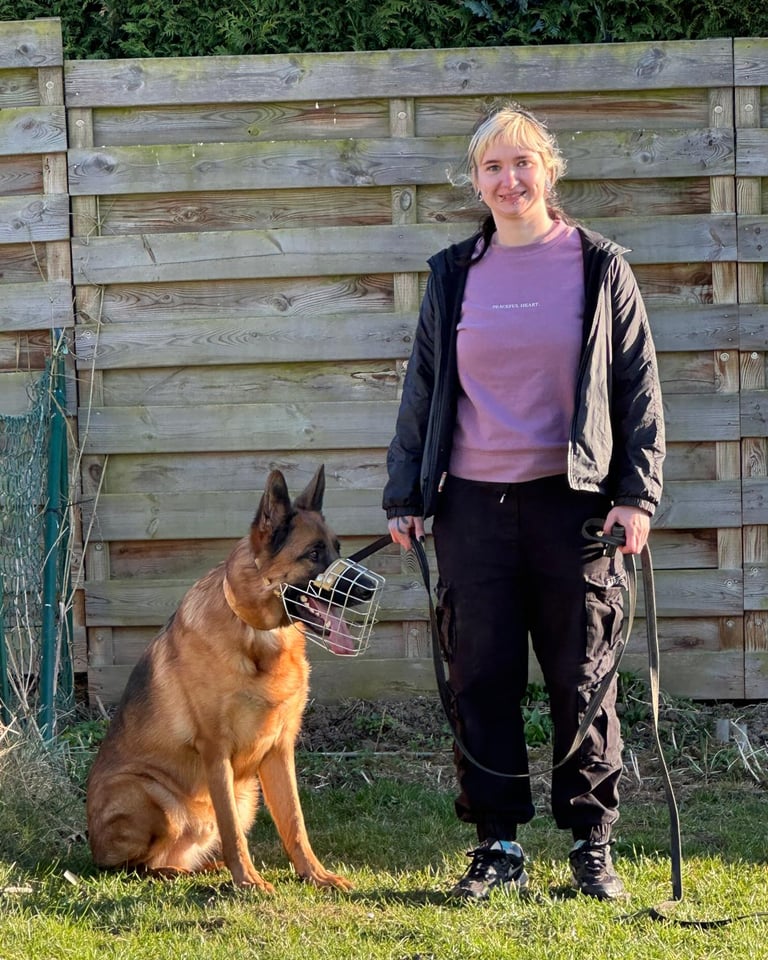 Mel beim Training + Schäferhund mit Maulkorb